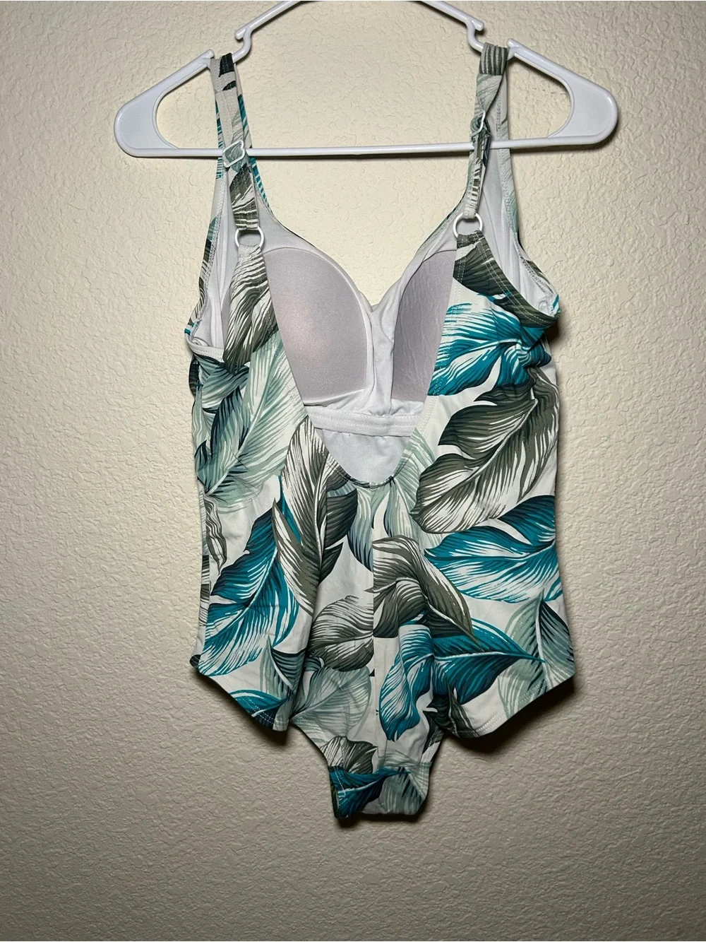 Free Women’s Teal Leaf Print One-Piece Swimsuit Large Beach Lake Resort Swim
